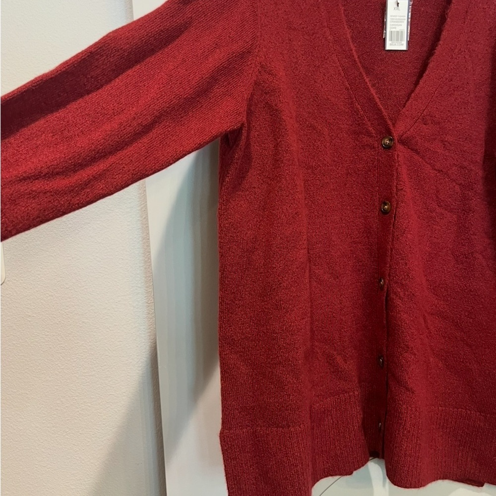 Crown & Ivy Cranberry button down Cardigan. Plus size. NEW! - Picture 3 of 6